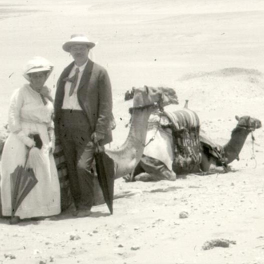 Conan Doyle with his first wife Louise and a camel in Egypt